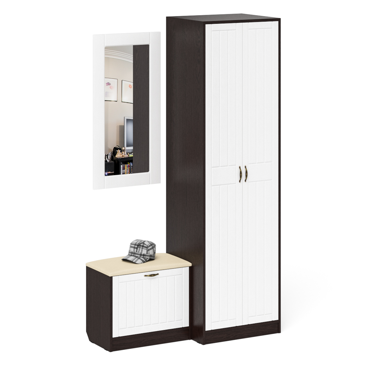 

Шкаф две двери с обувницей и зеркалом Мебельный Двор П-6 № 11 венге/белое дерево прованс, Коричневый;белый, № 11-вп