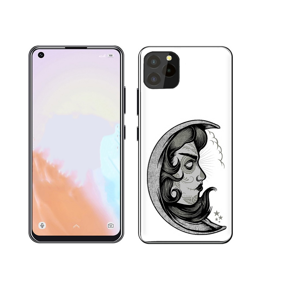 

Чехол MyPads Tocco для Oukitel C21 Pro черно белая луна с лицом, Прозрачный, Tocco