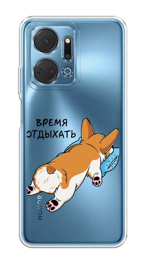 

Чехол на Honor X7A Plus "Корги отдыхает", Черный;коричневый;голубой, 6121850-1
