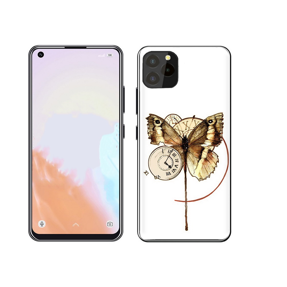 

Чехол MyPads Tocco для Oukitel C21 Pro старинные часы с бабочкой, Прозрачный, Tocco