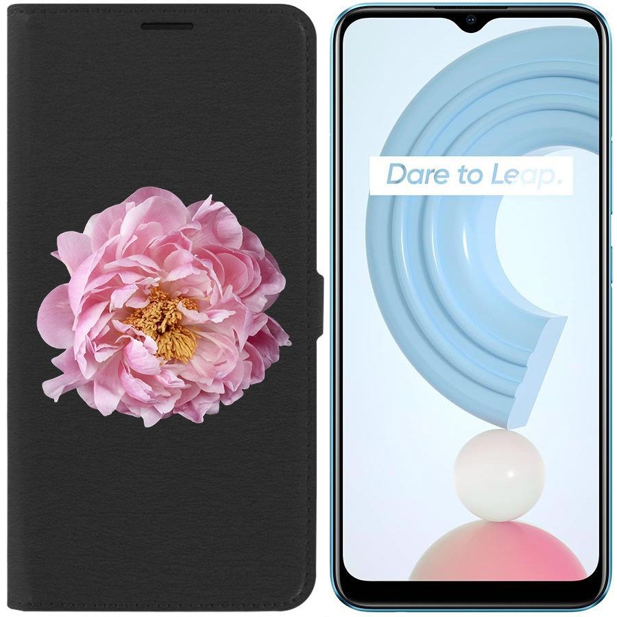 

Чехол-книжка Krutoff Eco Book для Realme C21Y Розовый пион (черный)