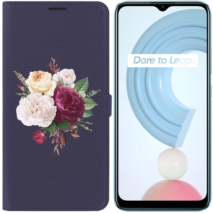 

Чехол-книжка Krutoff Eco Book для Realme C21Y Цветочная композиция (синий)