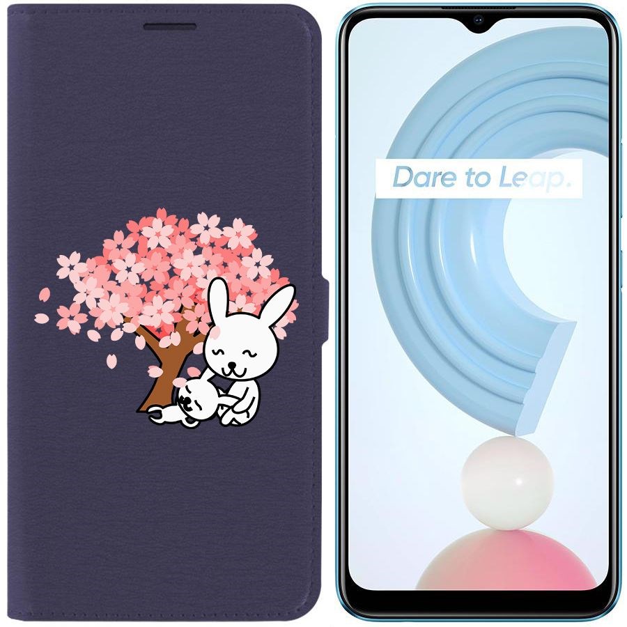 

Чехол-книжка Krutoff Eco Book для Realme C21Y Кролики (синий)
