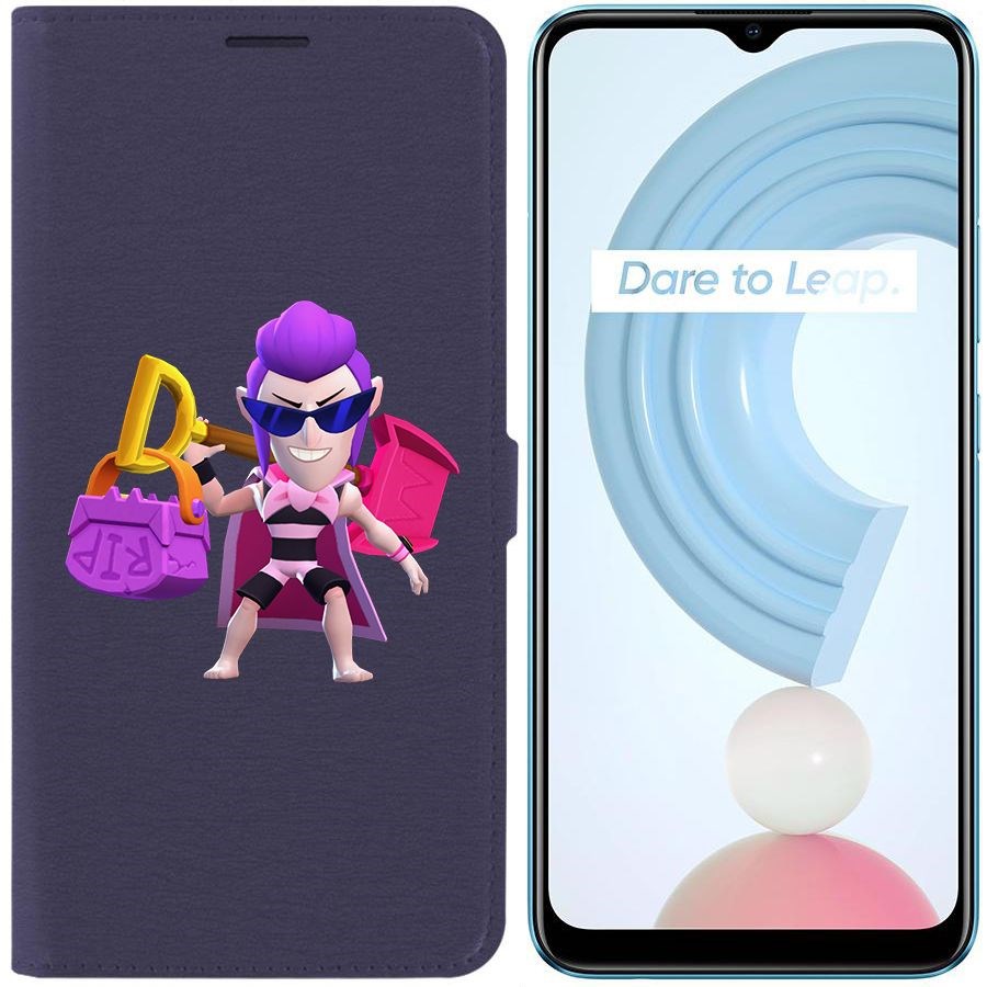 

Чехол-книжка Krutoff Eco Book для Realme C21Y Brawl Stars-Пляжный Мортис (синий)