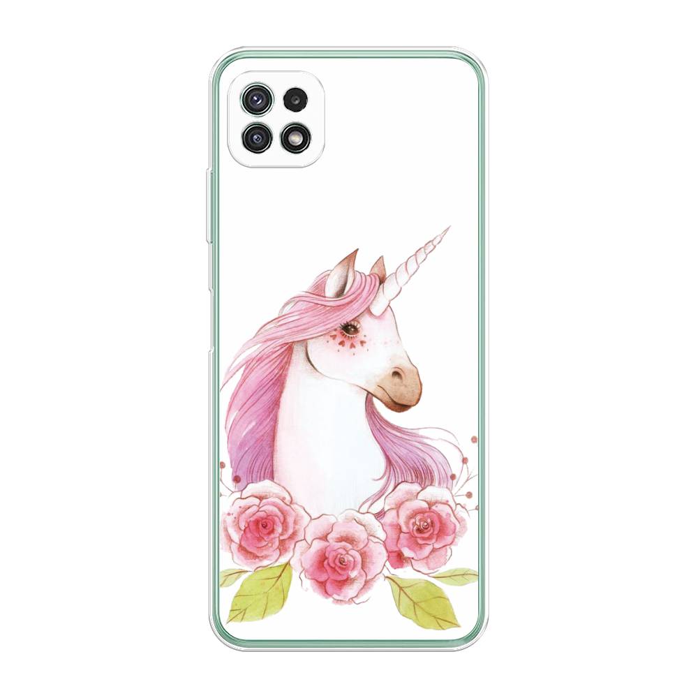 

Чехол для Samsung Galaxy A22s 5G "Единорог цветы", Белый;розовый;серый, 2104250-1
