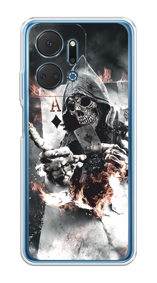 

Чехол на Honor X7A Plus "Карты черепа в капюшоне", Белый;серый, 6121850-1