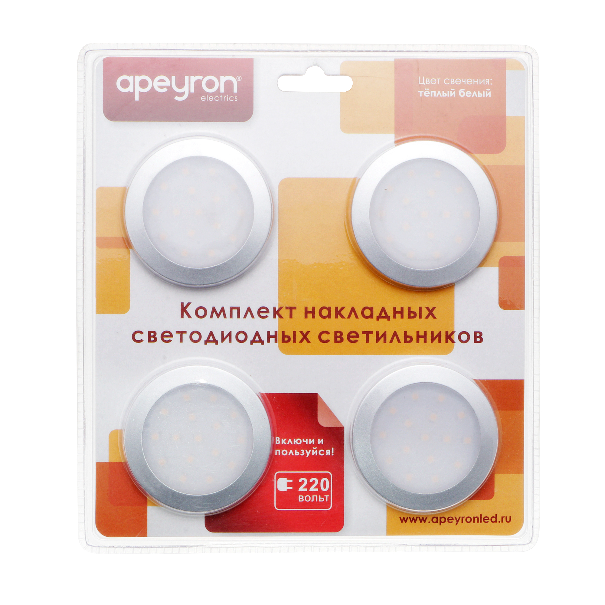 

Комплект светильников Apeyron electrics 12-01 smd 3528 LED 4 лампы 1,3W 3000К серебро