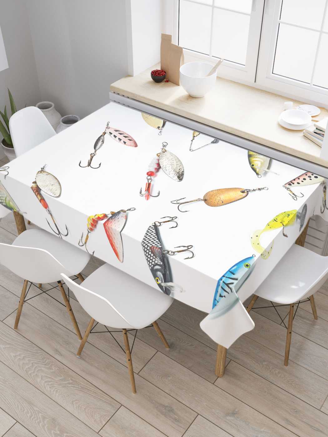 

Скатерть прямоугольная JoyArty "Различная блесна" из сатена, 120x145 см, Желтый, Различная блесна