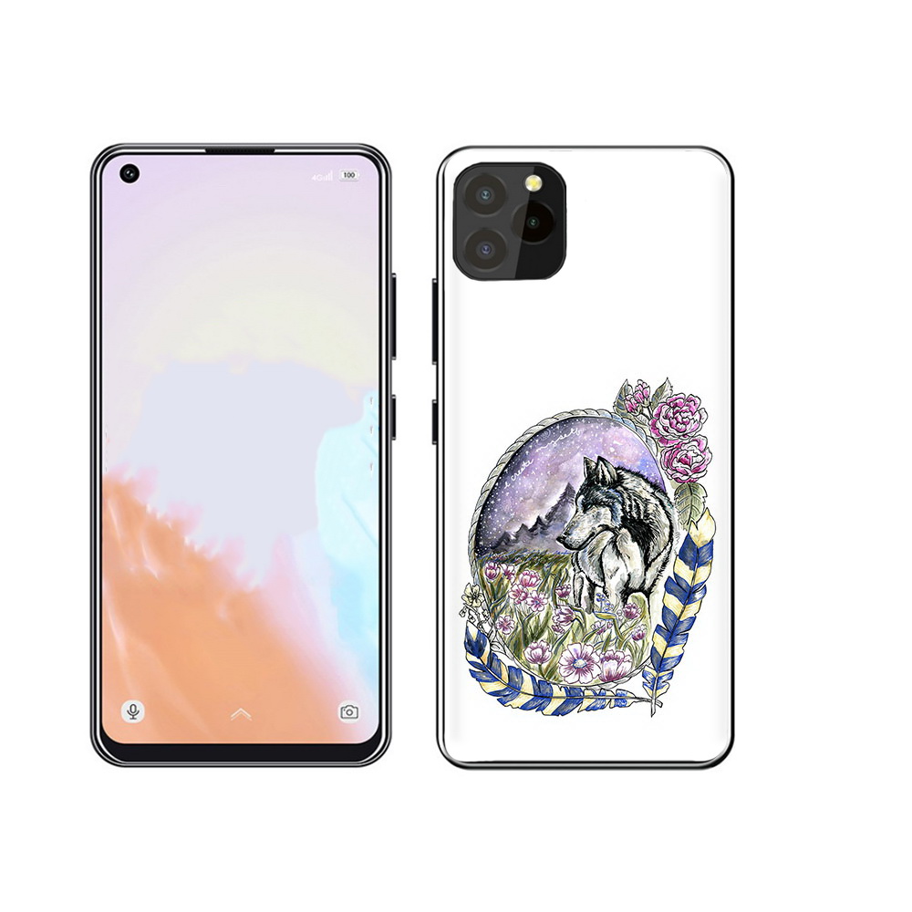

Чехол MyPads Tocco для Oukitel C21 Pro нарисованный волк в цветах с перьями, Прозрачный, Tocco