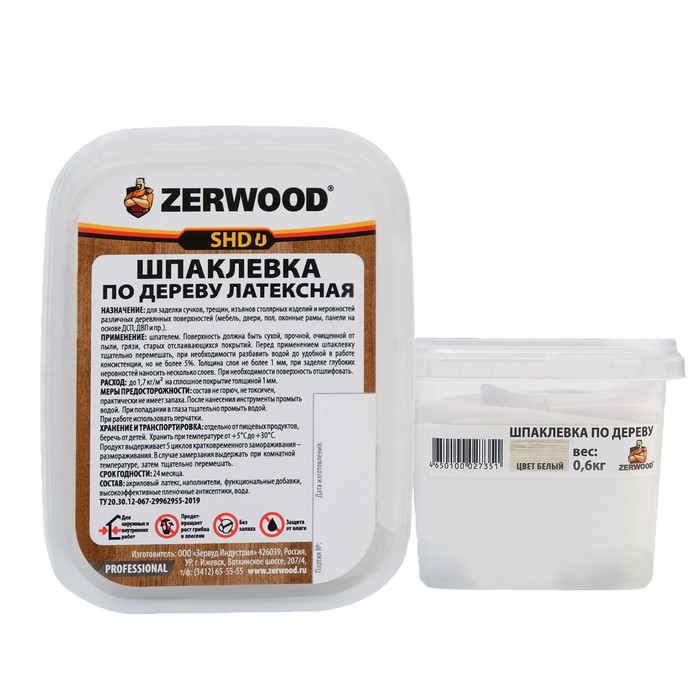 

Шпаклевка ZERWOOD SHD по дереву латексная белая 0,6кг