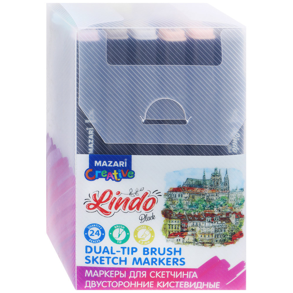 

Маркеры Mazari Lindo Black Pastel colors для скетчинга двусторонние 24 цвета