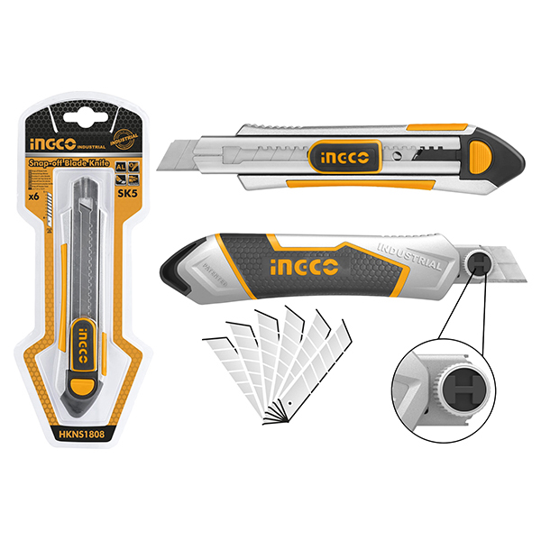 

INGCO Нож канцелярский 190х100х18 мм В ком. 5 лезвий INDUSTRIAL HKNS1808