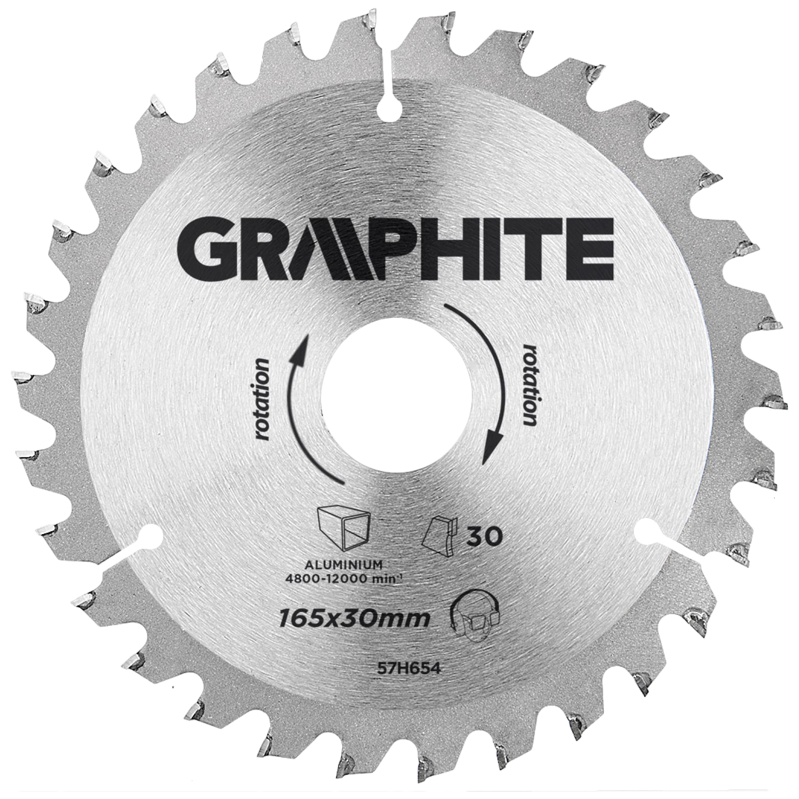 фото Graphite диск отрезной 165x30 мм, 30 зубьев, для распила алюминия 57h654