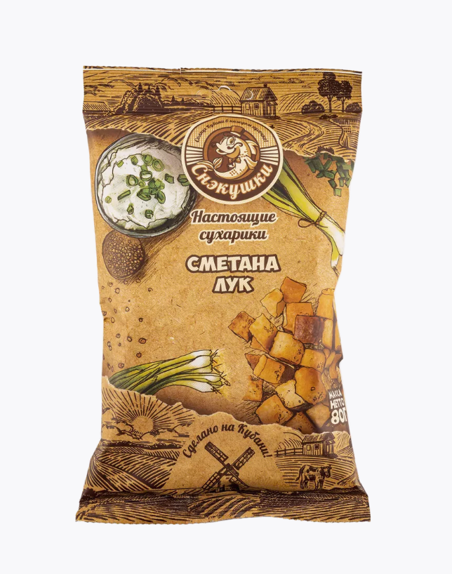 Сухарики Снэкушки со вкусом сметаны и лука, 20x80 г
