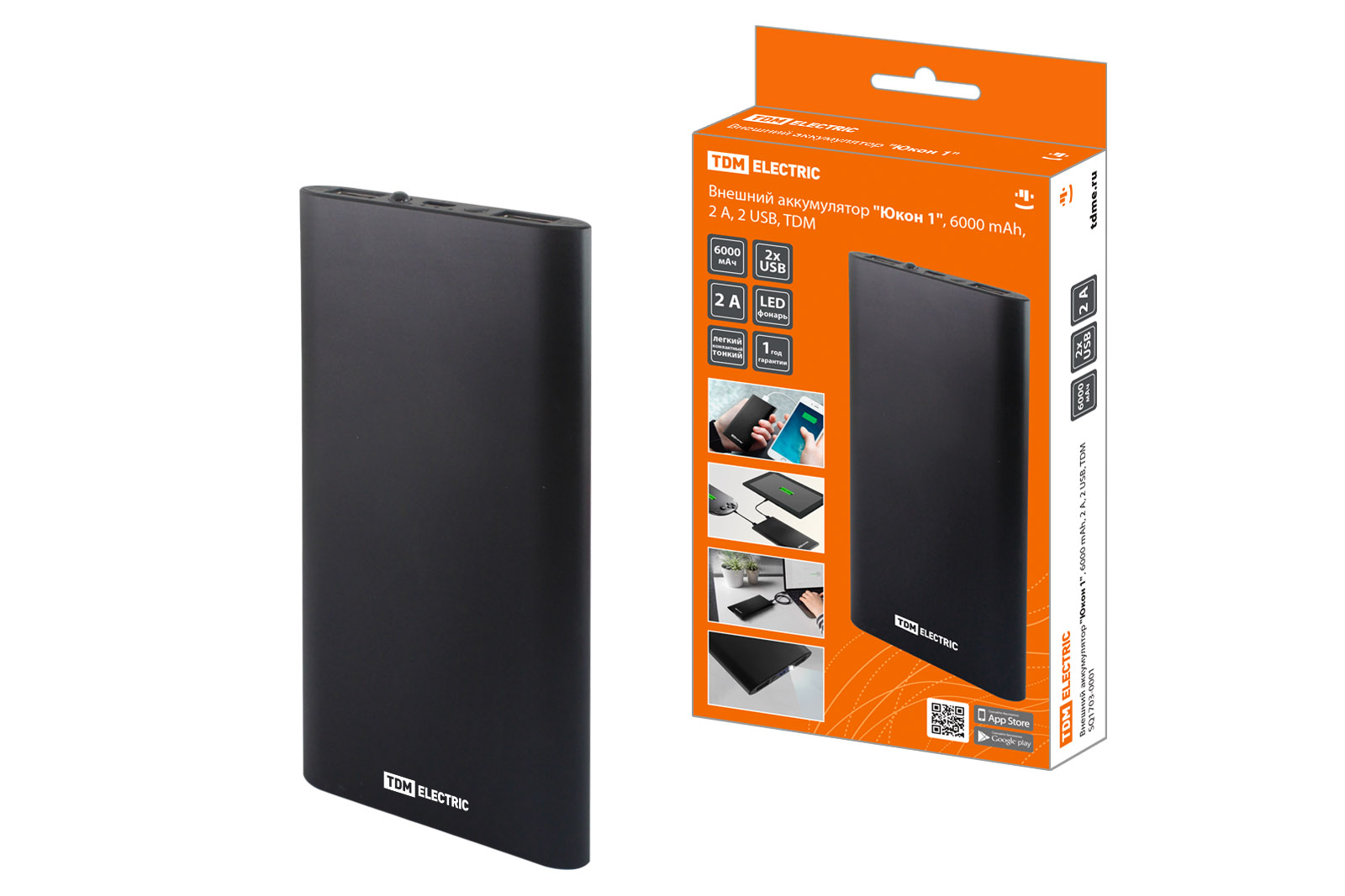 

Внешний аккумулятор TDM ELECTRIC, 6000 mAh, 2 А, 2 USB, SQ1703-0001