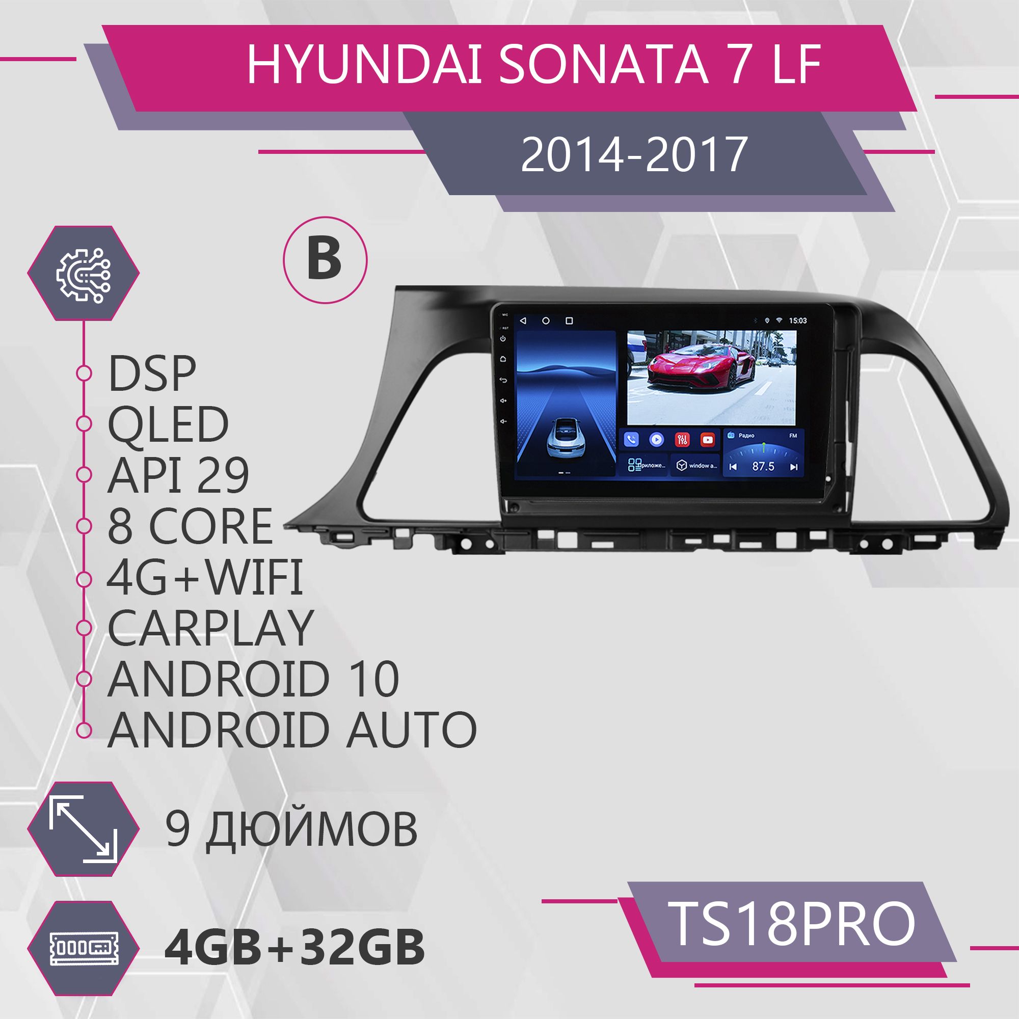 Магнитола Точка Звука TS18Pro для Hyundai Sonata 7 LF Хендай Соната Комплект В 4+32GB