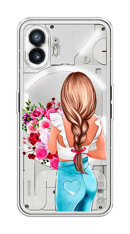 

Чехол на Nothing Phone (2) "Девушка с цветами", Коричневый;розовый;бирюзовый, 3300250-1