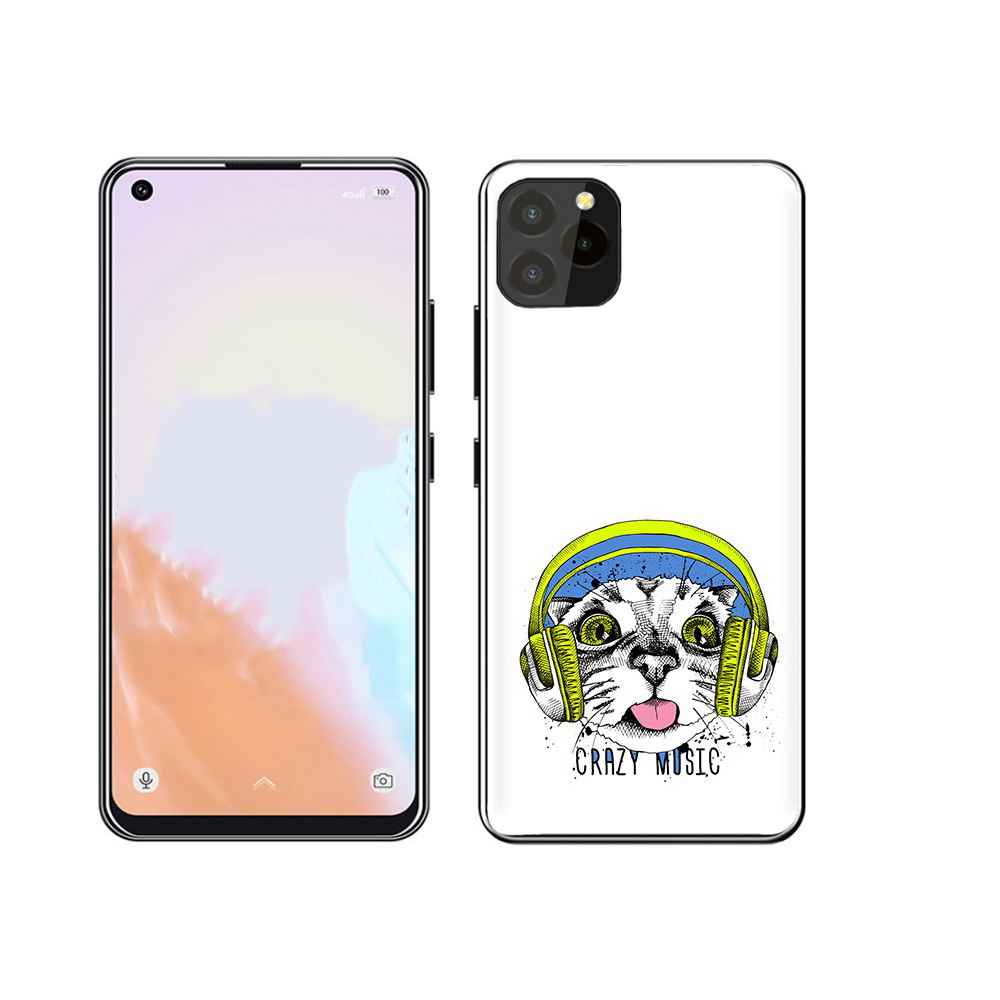 

Чехол MyPads Tocco для Oukitel C21 Pro кошка в наушниках рисунок, Прозрачный, Tocco