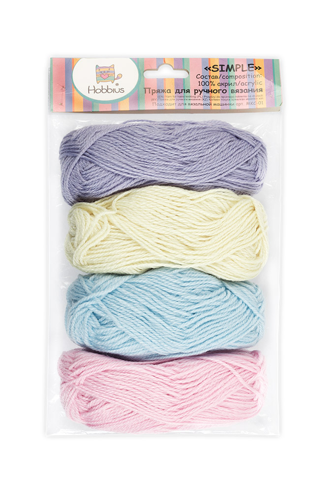 

Hobbius Simple, 4х25 г, 66 3 м, №07, розовый, бирюзовый, светло-желтый, светло-сиреневый, Разноцветный, Simple, 100% акрил, 4х25 г, 66 м+-3 м, №07, светло-розовый, светло-бирюзовый, светло-желтый, светло-сиреневый