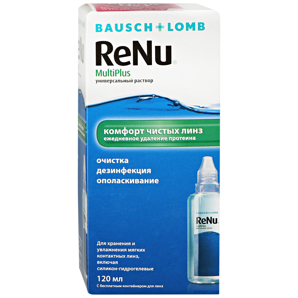Купить Раствор для ухода за контактными линзами ReNu Multiplus с протеиновым очистителем 120 мл