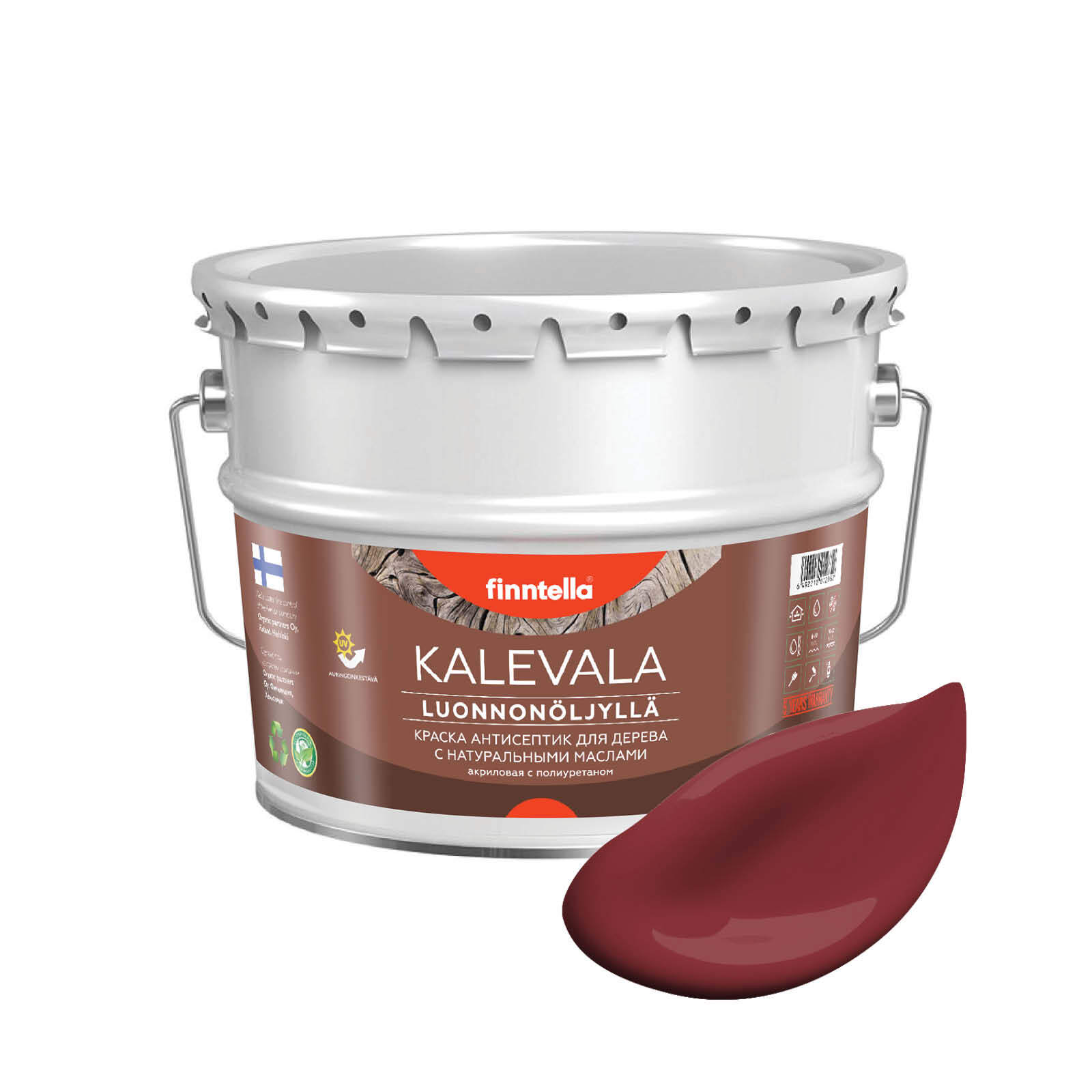 

Краска для дерева и деревянных фасадов FINNTELLA KALEVALA, с натуральным маслом и полиурет, Бордовый, KALEVALA NLC