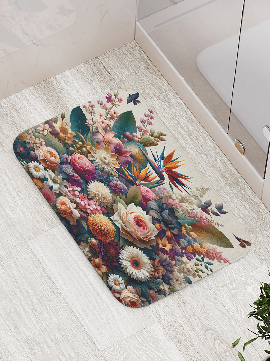 

Коврик для ванной и туалета мягкий JoyArty "Птички у цветков", bath_sd3039