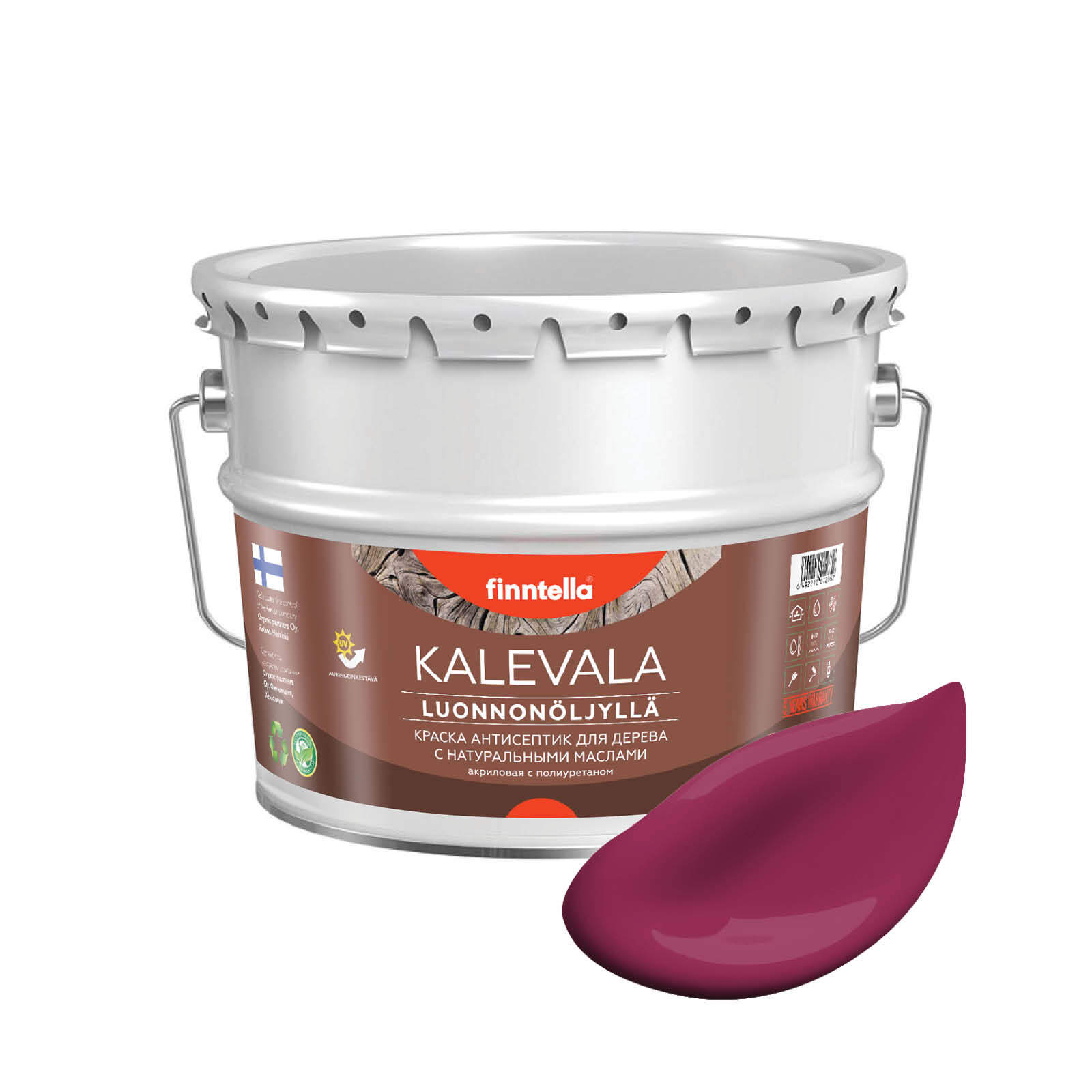 

Краска для дерева и деревянных фасадов FINNTELLA KALEVALA, с натуральным маслом и полиурет, Бордовый, KALEVALA NLC