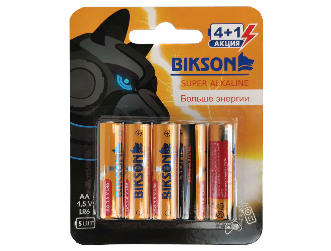 

Батарейки щелочные (алколиновые) BIKSON АА 1,5V BN0535 5шт (пальчиковые)