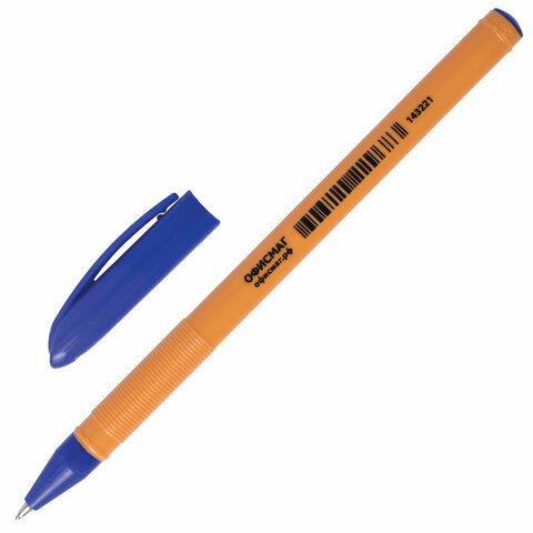 Ручка шариковая масляная ОФИСМАГ, СИНЯЯ, корпус оранжевый, узел 0,7 мм, линия письма 0,35