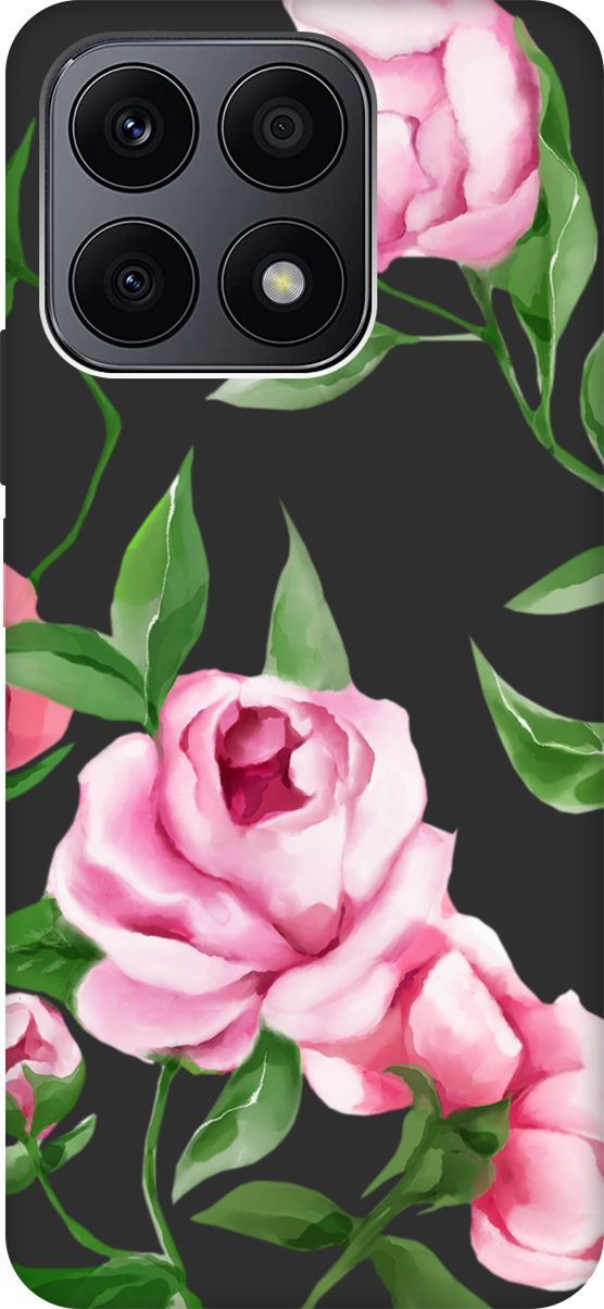 

Матовый Soft Touch Чехол на Honor X8a с 3D принтом "Amazing Peonies" черный, Черный;зеленый, 158896