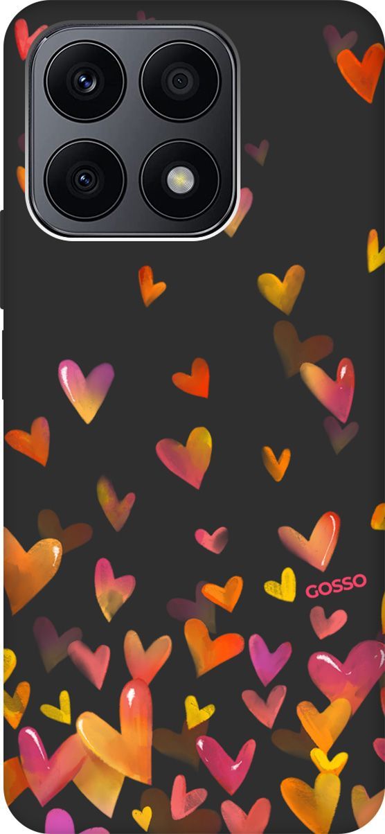 

Матовый Soft Touch Чехол на Honor X8a с 3D принтом "Flying Hearts" черный, Черный;желтый, 158896