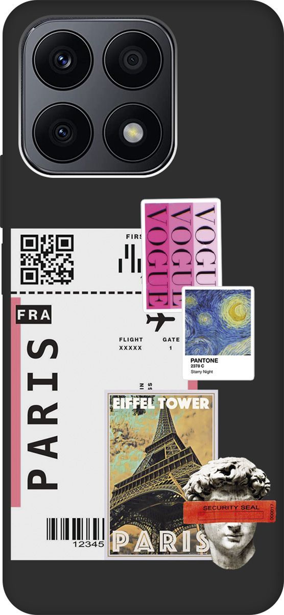 

Матовый Soft Touch Чехол на Honor X8a с 3D принтом "Paris Stickers" черный, Черный;белый, 158895