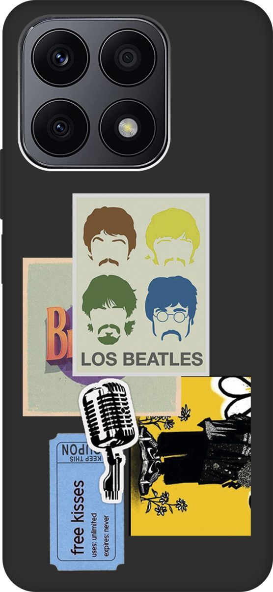 

Матовый Soft Touch Чехол на Honor X8a с 3D принтом "Beatles Stickers" черный, Черный;белый, 158895