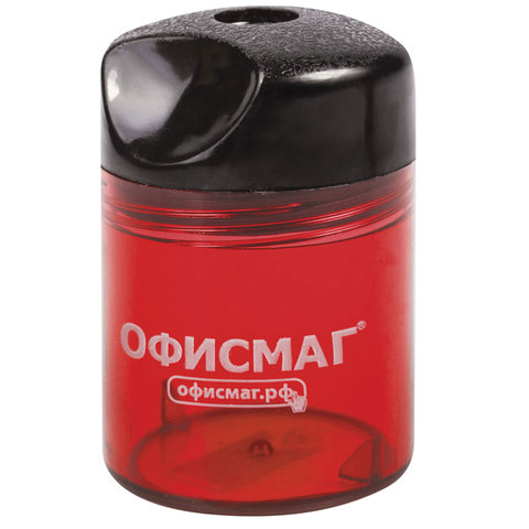 Точилка ОФИСМАГ с контейнером, пластиковая, цилиндрическая, красная, 226940, (4шт.)