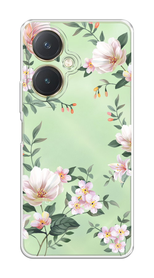 

Чехол на Vivo Y27 4G "Beautiful white flowers", Бежевый;зеленый, 269150-1