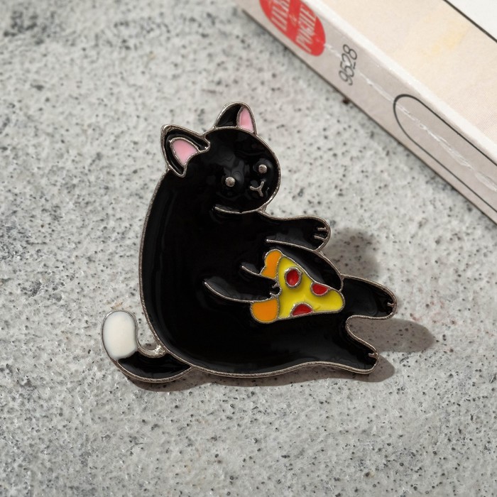 

Значок "Кот" с пиццей, цветной в серебре, (2шт.)