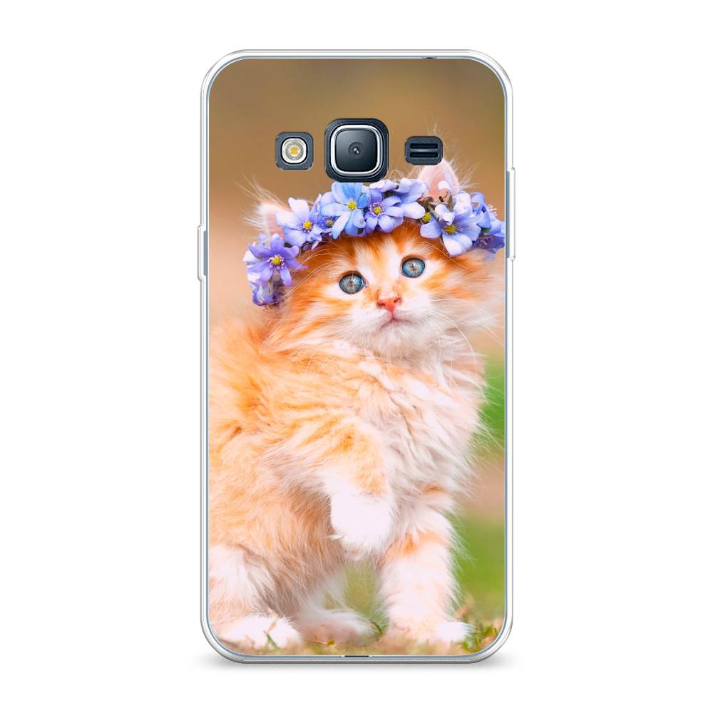 

Чехол Awog на Samsung Galaxy J3 2016 / Самсунг J3 2016 "Рыжий кот в венке", Коричневый;синий, 22450-1