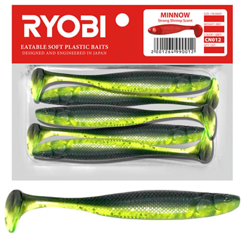 

Мягкая силиконовая приманка риппер Ryobi Minnow 95 мм., 5 шт., cn012, Зеленый, Minnow