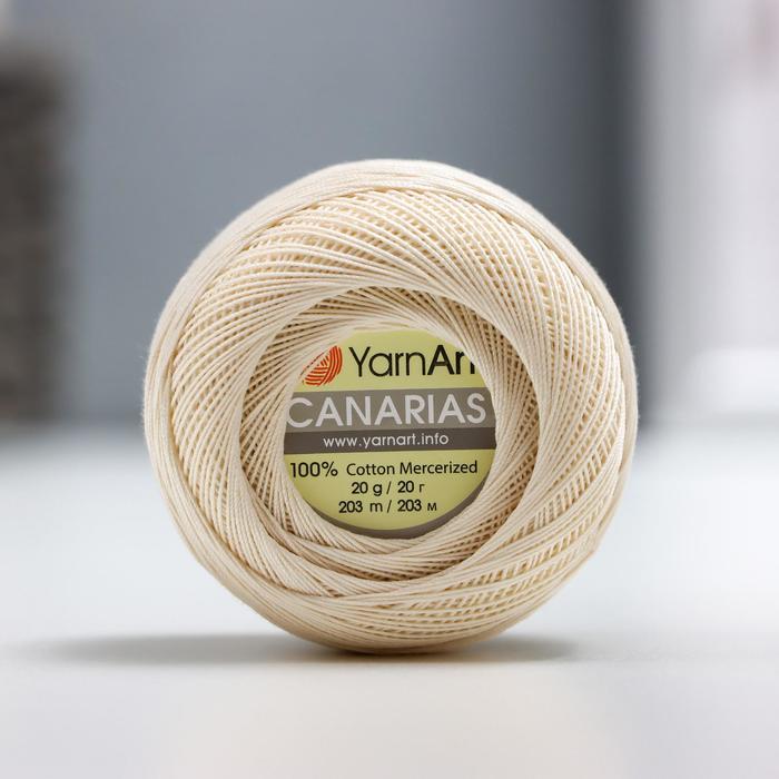 

Пряжа "Canarias" 100% мерсериз. хлопок 203м/20г (6194 молочный), Пряжа для вязания "Canarias"