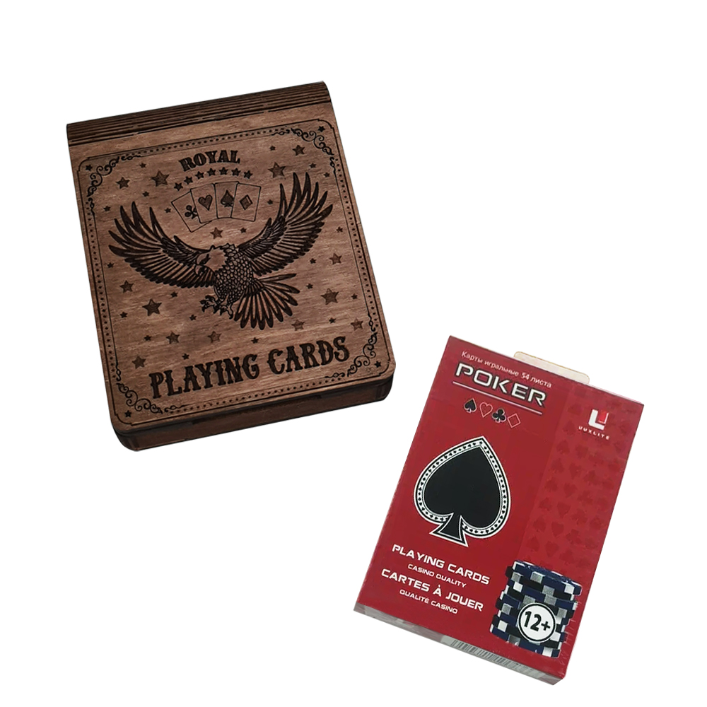 

Карты "Woodenking" "Орел темные" в подарочной коробке ручной работы на одну колоду, Карты