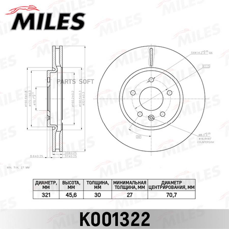 

Диск Тормозной Opel Astra J, Zafira C 11- Передний D=321 Мм Miles Miles арт. K001322