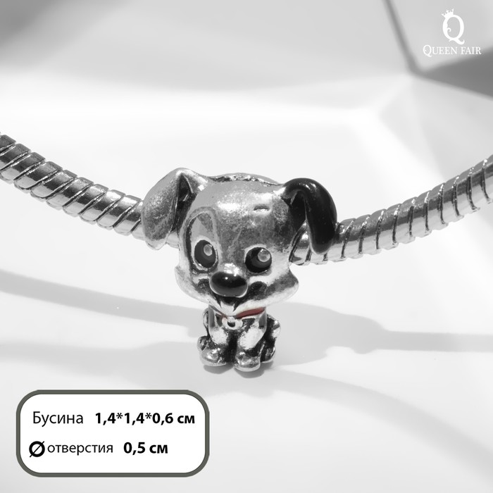 

Талисман "Собака" в ошейнике, цвет чёрно-красный в чернёном серебре, (5шт.), Серебристый