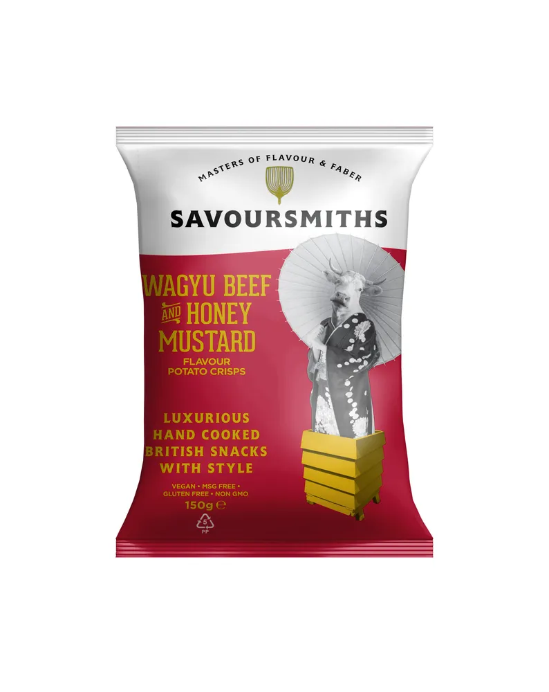 Чипсы картофельные SAVOURSMITHS натуральные с говядиной Вагю и медовой горчицей, 150г