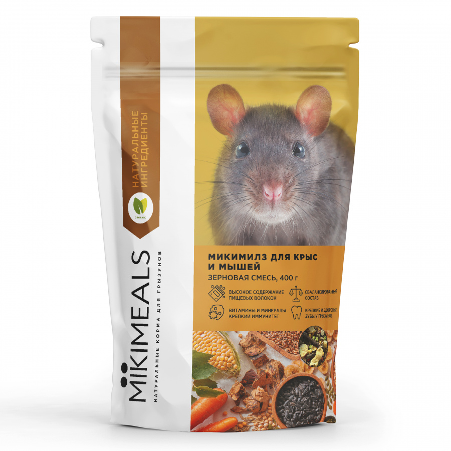 

Сухой корм для крыс и мышей MIKIMEALS зерновая смесь, 400 г
