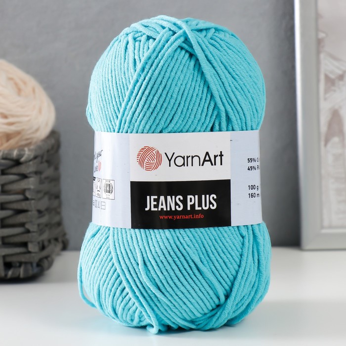 

Пряжа "Jeans plus" 55% хлопок, 45% акрил 160м/100гр (33 голубой ), Пряжа для вязания "Jeans plus"