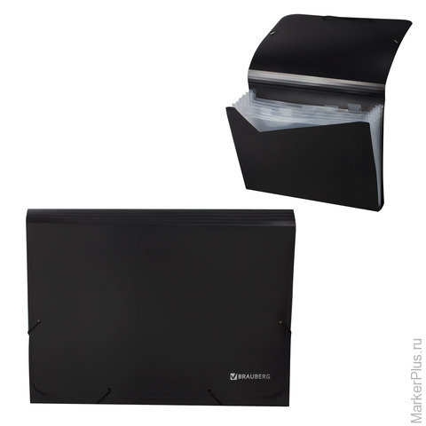 

Папка на резинках BRAUBERG, А4, 7 отделений, пластиковые индексы, черная, 226018, Черный