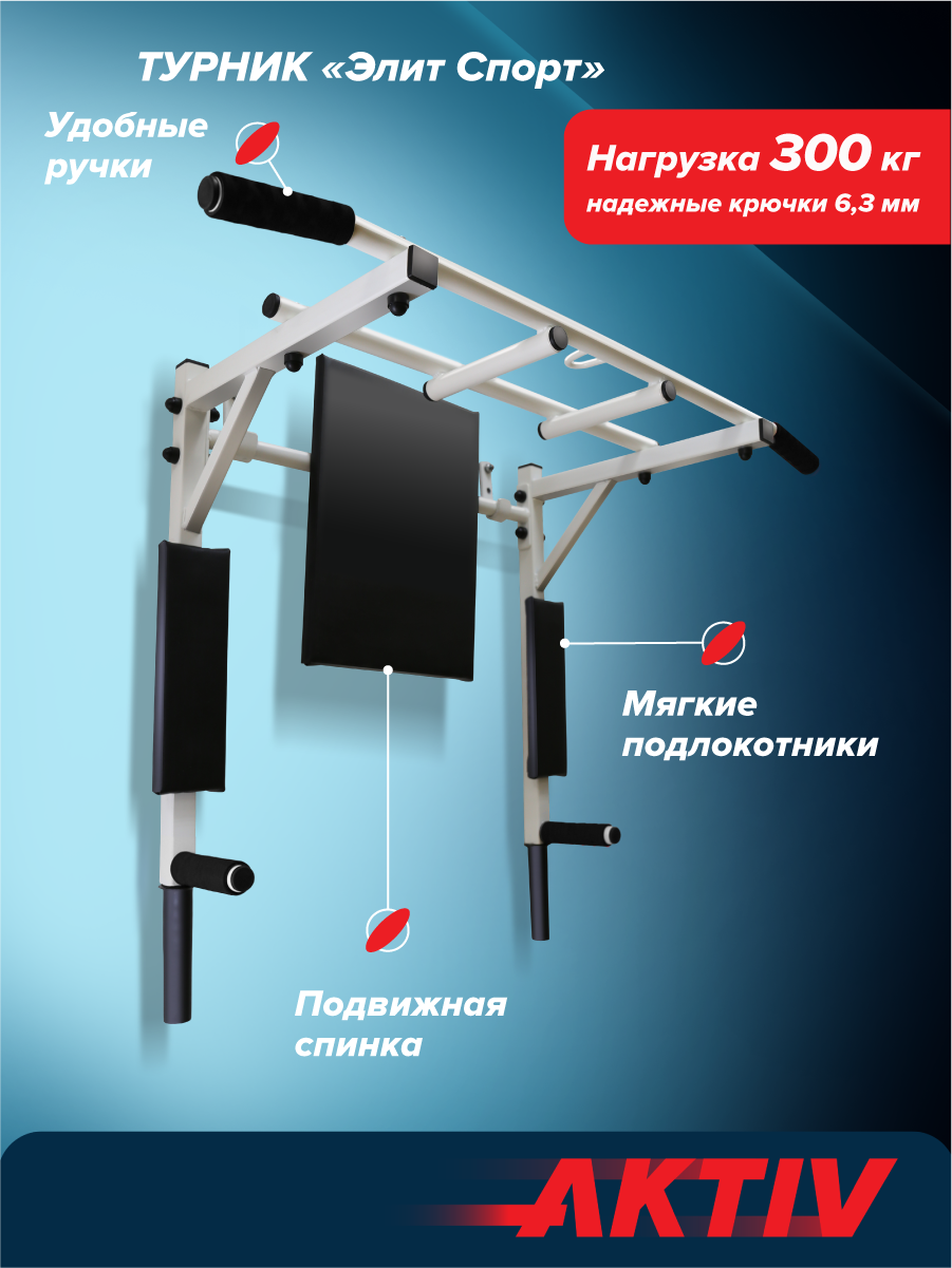 Турник 3в1 Absolute Champion ЭлитСпорт белый с черными ручками разборный Aktiv