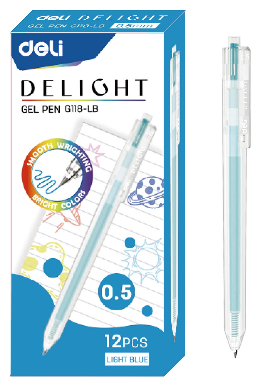 

Ручка гелевая Deli Delight EG118-LB светло-синяя 0,5 мм 12 шт