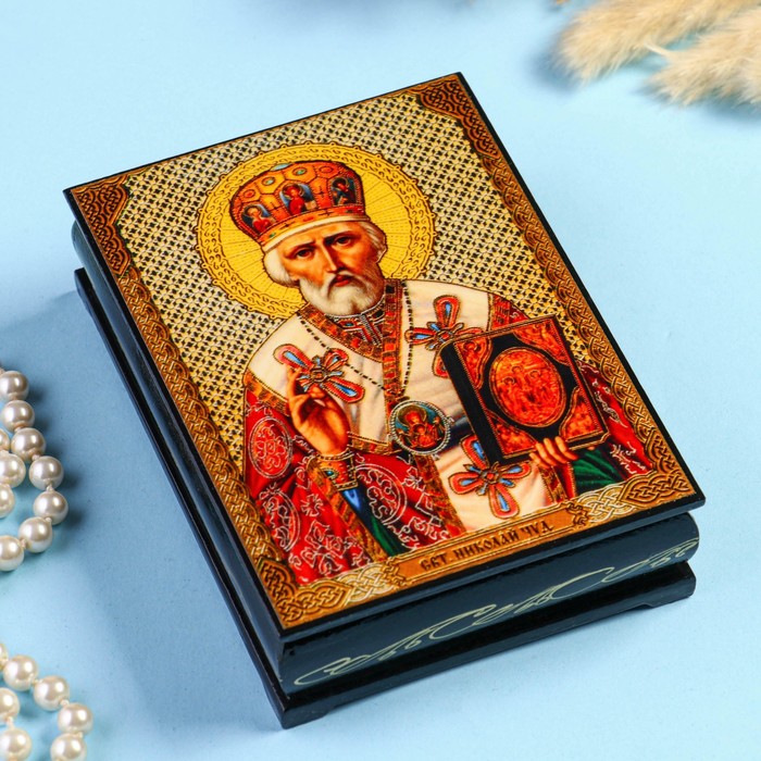 

Шкатулка «Святитель Николай Чудотворец» 10x14 см, лаковая миниатюра, Синий