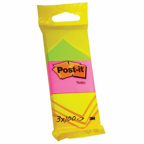

Блоки самоклеящиеся POST-IT ORIGINAL Неоновая радуга 38х51 мм, 3 шт по 100 листов, ассорти
